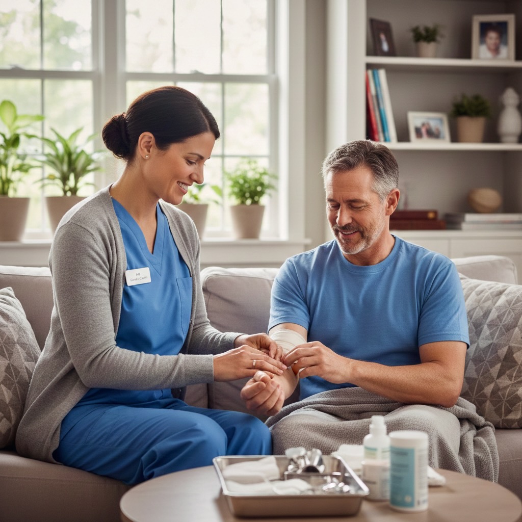 אחות פרטית לאחר ניתוח מטפלת במטופל