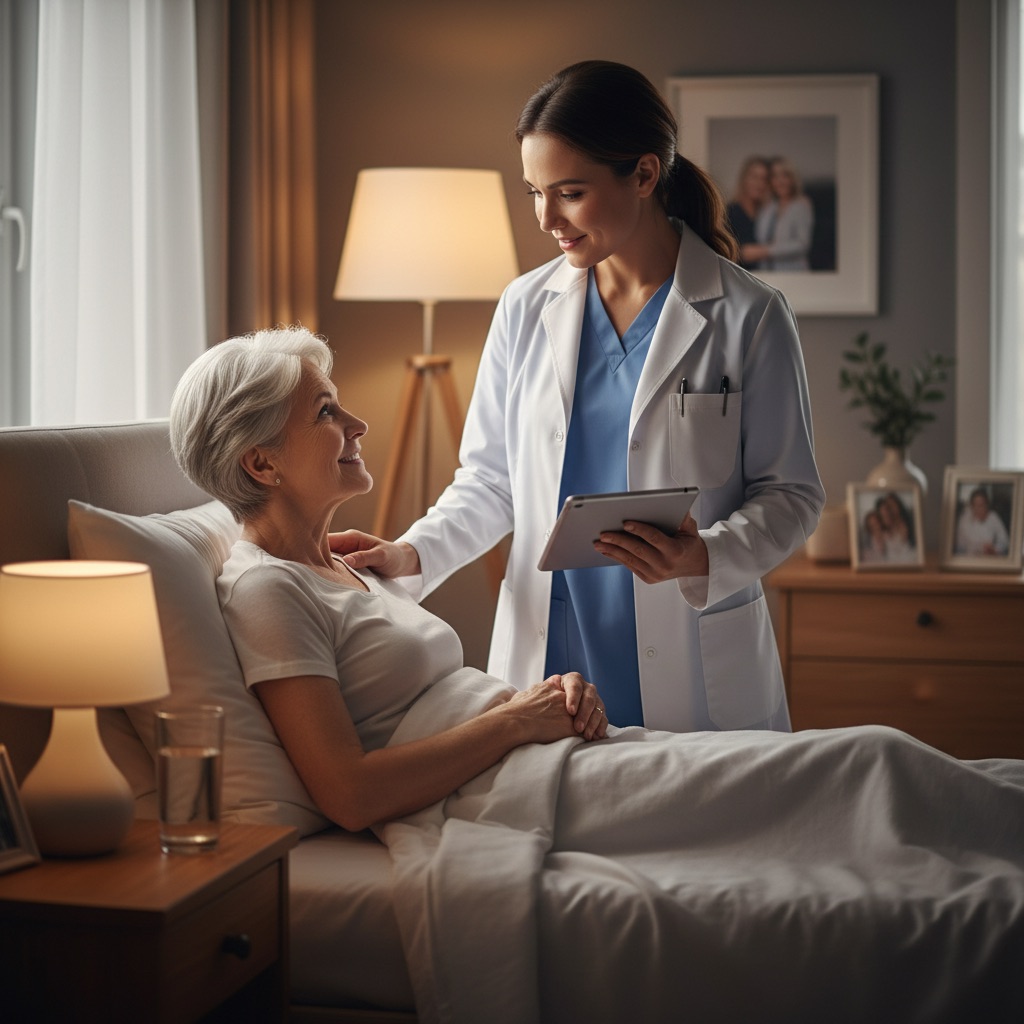 אחות לילה משגיחה על קשיש בבית